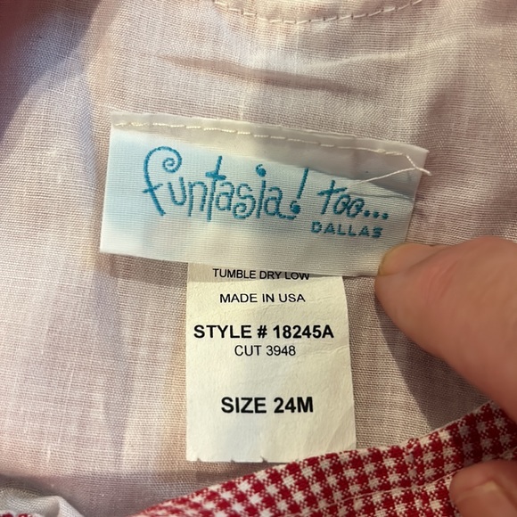 Funtasia ! Too… red and white checked barn yard appliqués jumper size 24 - Picture 3 of 4